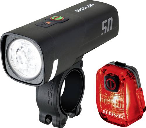 Sigma Fahrradbeleuchtung Set Aura 50 / Hiro 10 Set Akkubetriebenes LED-Leuchtmittel akkubetrieben Schwarz