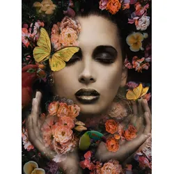 Glasbild SCHÖNE IM BLUMENMEER (BHT 90x120x0,40 cm) - bunt - BHT 90x120x0,40 cm
