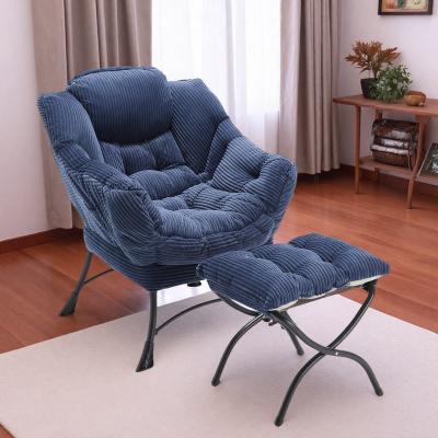 "27.52"" Cotton Lazy Chair & Ottoman Sets with Ottoman and Armrests and Side Pocket and Steel Frame"