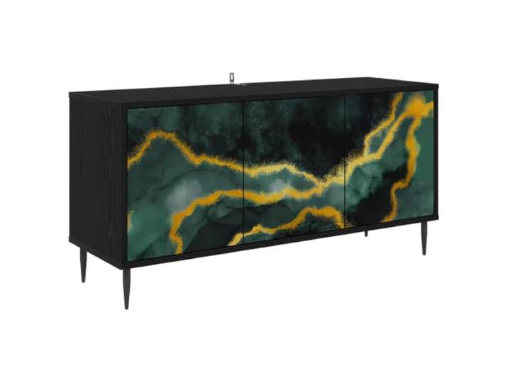HGFDVCMR TV-Schrank Lowboard 102x33x51 cm Schwarz Eichen-Optik Kompakte TV-Kommode aus Holzwerkstoff mit 3 Türen und elegantem Muster für Wohnzimmer und Schlafzimmer.