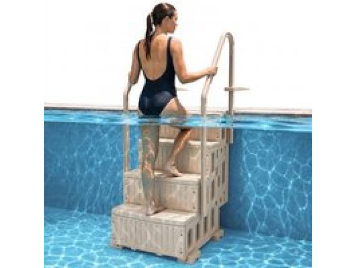 VEVOR Schwimmbadleiter, 4-stufige Treppe mit Doppelhandlauf und rutschfesten Hochleistungsstufen, maximale Tragkraft 181 kg, für 122–137 cm große Pools mit jeder Terrassenoberfläche, Taupe