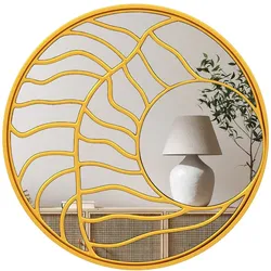 Helloshop26 - Runder Wandspiegel 80 cm unregelmäßiger Rahmen modernes Design gemütliche Atmosphäre goldfarbenes MDF 20_0012866