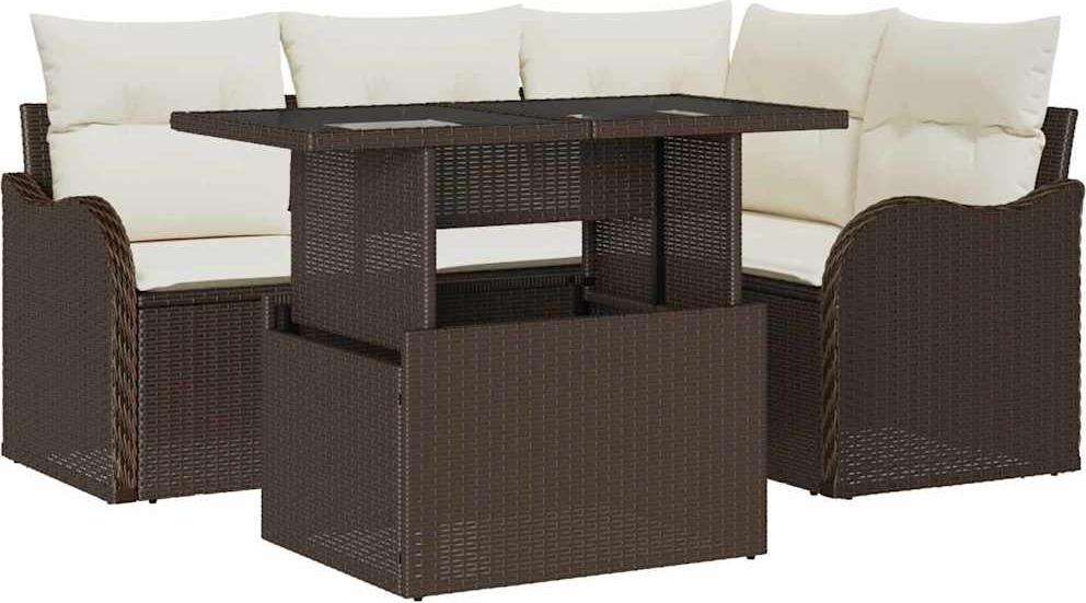 Outdoortisch-Set mit Kissen 5 pcs Braun Poly Rattan
