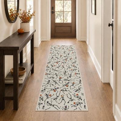 Lee Halloween Skeleton Runner Rug, Washable Non-Slip Chenille Indoor Carpet