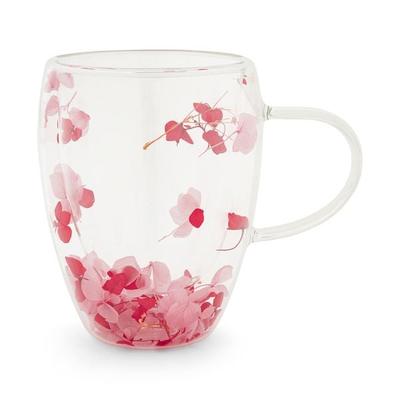 Teeglas doppelwandig, 360ml mit Blumen 'Sky'