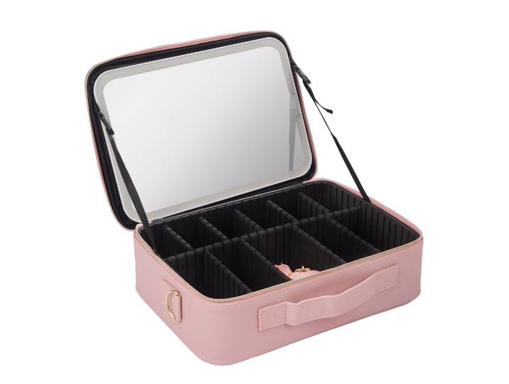 Kosmetiktasche mit LED-Spiegel PRETTY rosa/schwarz