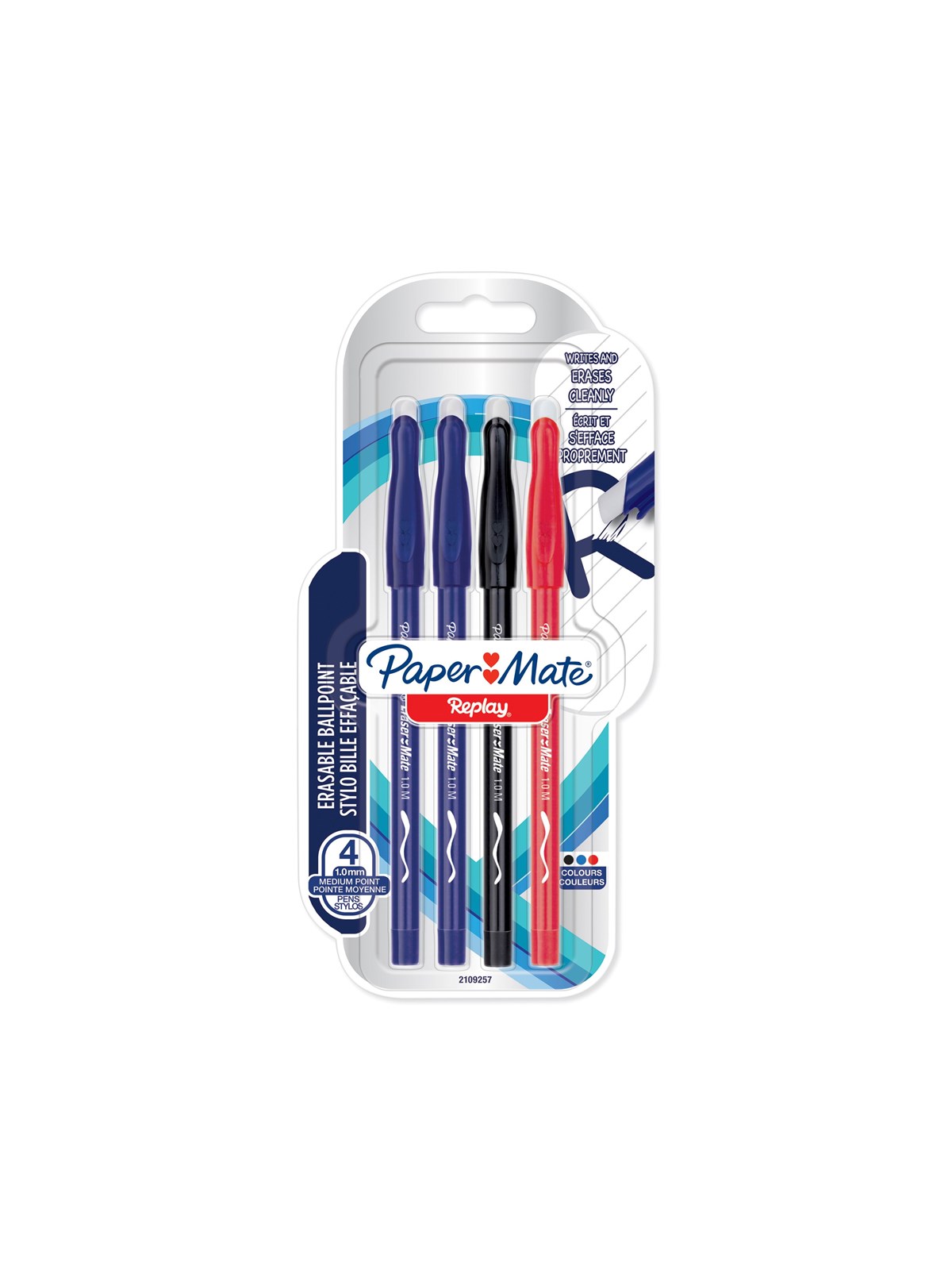 Paper Mate Replay Radierbarer Kugelschreiber | mittlere Spitze (1,0 mm) | sortierte Farben | 4 Stück