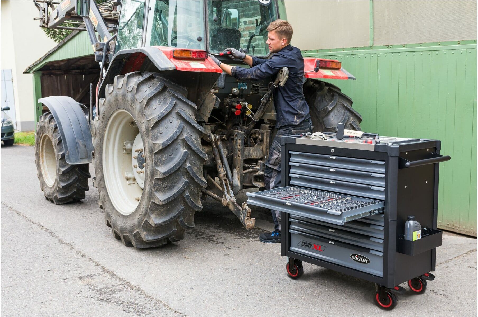 VIGOR Werkstattwagen SeriesXL, Edelstahl-Arbeitsplatte, mit Sortiment, V4481-X/466, 466-teilig)