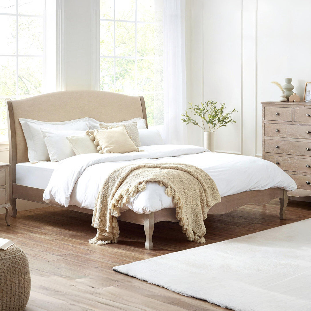 Fernleaf Felicity Upholstered Bed Limed Oak/Oatmeal Linen Double (4'6)