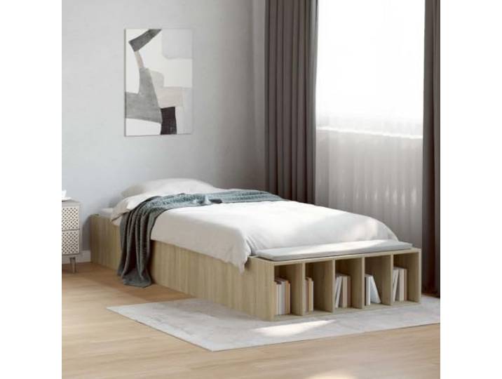 RJPLMFV Bettgestell mit Aufbewahrung, Sonoma-Eiche, 80 x 200 cm Langlebiges Holzwerkstoff, fester Lattenboden, integrierte Aufbewahrung, modernes Design, einfache Wartung