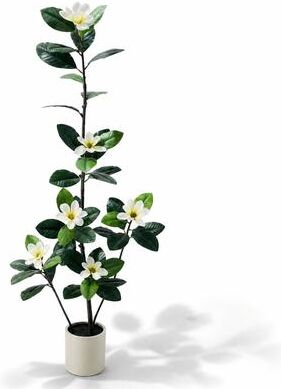 Garvee 5 or 6 Ft Multi Stem Artificial Magnolia Tree Green PE White Pot