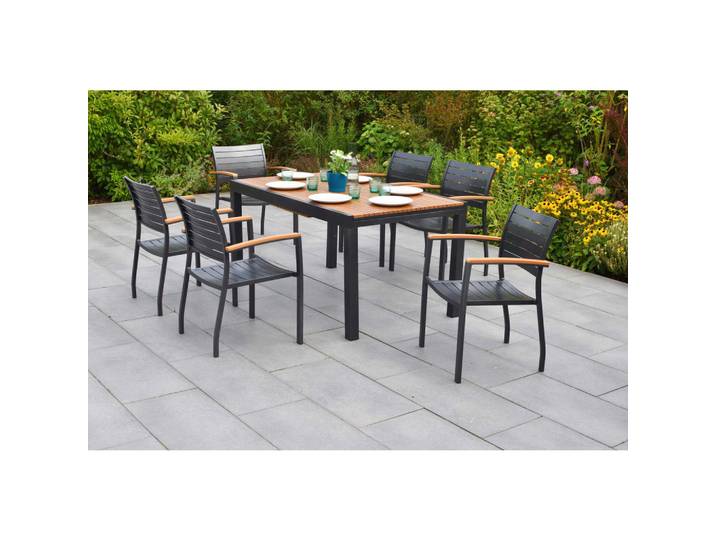 Gardenson Gartentischgruppe Astros, Graphitfarben, Naturfarben, Metall, Kunststoff, rechteckig, eckig, Gartenmöbel, Gartengarnituren, Gartenmöbel-Sets