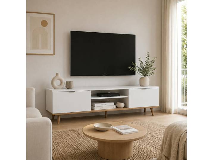 Meuble Tv Blanc 2 Portes Style Scandinave Alva