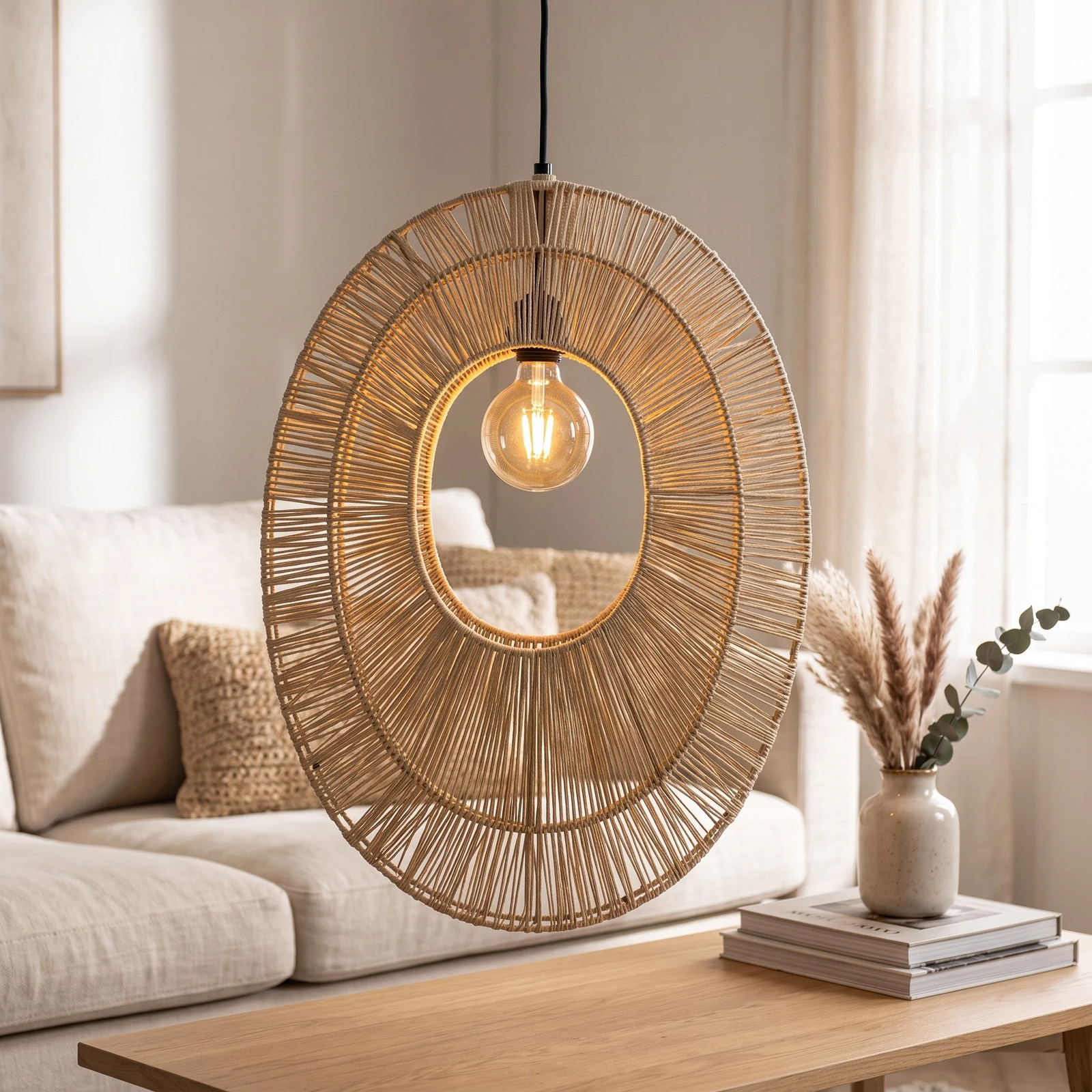 By Boo Hanglamp Ovo 1 - Beige Rattan - Boho Stijl