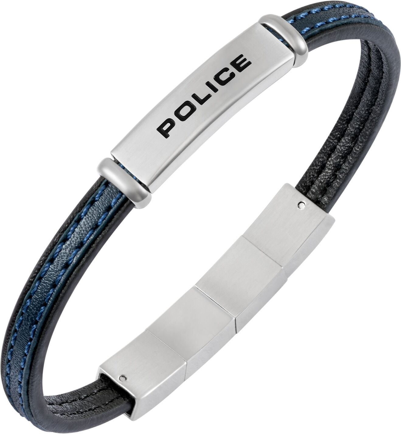 Armband POLICE "Recall", schwarz (blau, schwarz, edelstahlfarben), Armbänder, 22cm, Edelstahl Leder, Edelstahl, Leder, Armband