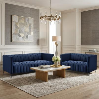 Clayfell Kurtis 2-Piece Living Room Set with Square Arm Loveseat and Sofa, Channel-Tufted Upholstery