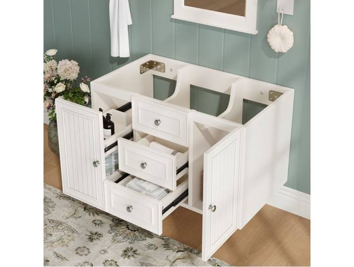Meuble sous vasque 78 5x46 cm - Meuble de salle de bain suspendu en MDF - Rangements multiples et tiroirs - Blanc moderne