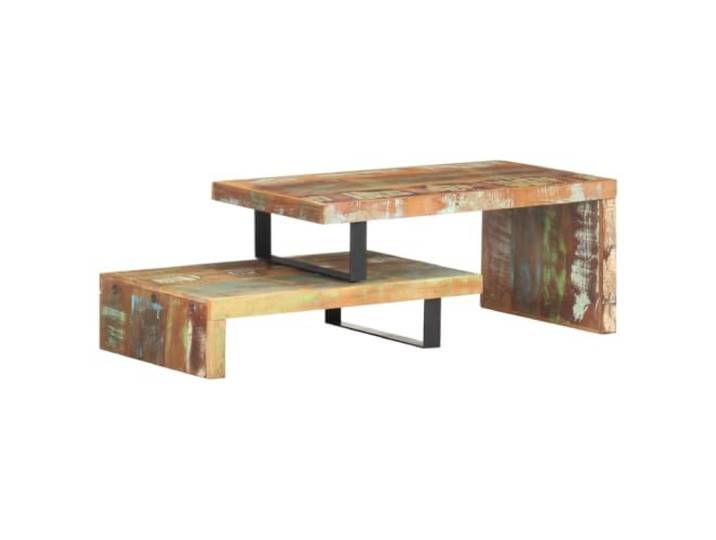 Roanoer 2-TLG. Couchtisch-Set Recyceltes Massivholz 90x50 cm Flexibler Wohnzimmertisch aus Echtholz und Metall mit zweiter Ablageebene für Zeitschriften.