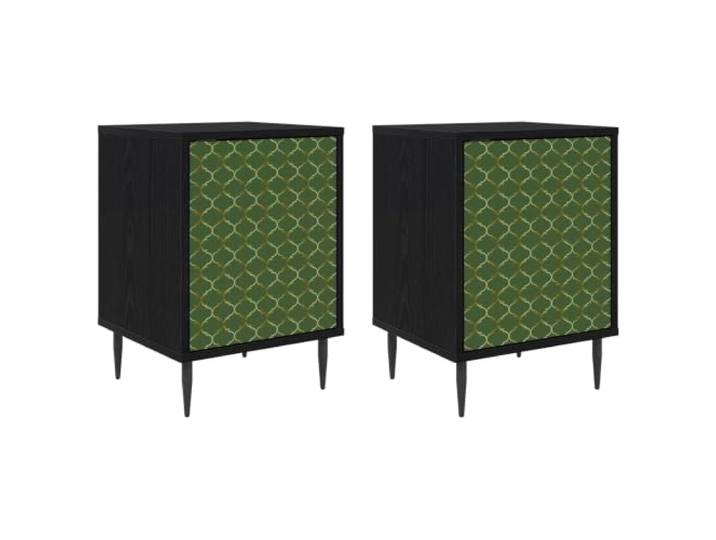 KDVXBCQJH Nachttisch 2er Set Schwarz Eichen-Optik 36x33x51 cm Kompakter Beistelltisch für Schlafzimmer, 2 Türen mit Stauraum, erhöhte Füße gegen Feuchtigkeit.