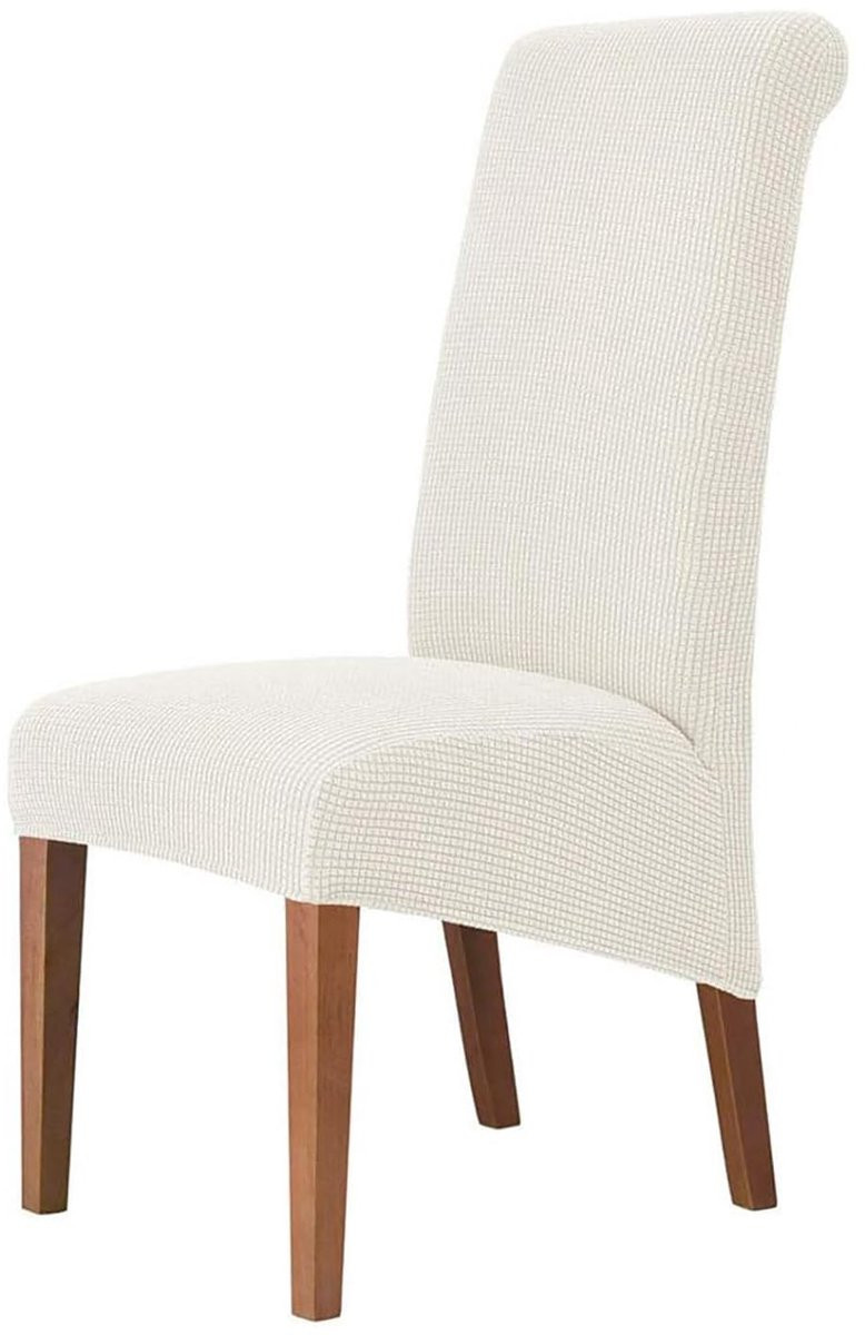 Unyqoos Set van 6 elastische stoelhoezen voor grote eetkamerstoelen, melkwit