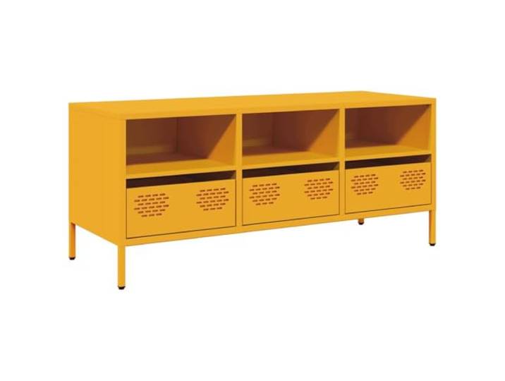 KUPTYERFG TV-Schrank Senfgelb Lowboard Metall 101,5x39x43,5 cm Industrie-Design fürs Wohnzimmer mit 3 Schubladen, 3 Fächern und verstellbaren Füßen für unebene Böden.