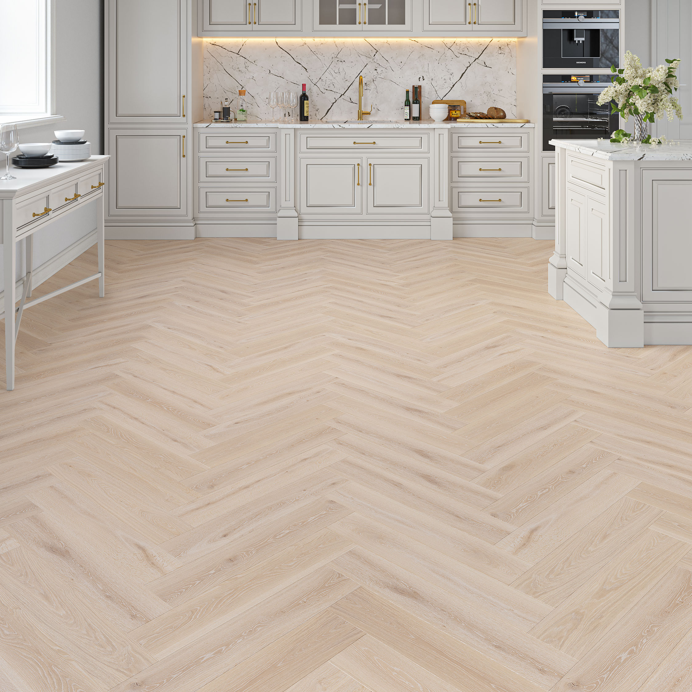 Luxury Flooring Light Herringbone Herringbone 8mm Wood Effect Signature Serenity Herringbone 3D Click Vinyl - SPC LVT Flooring