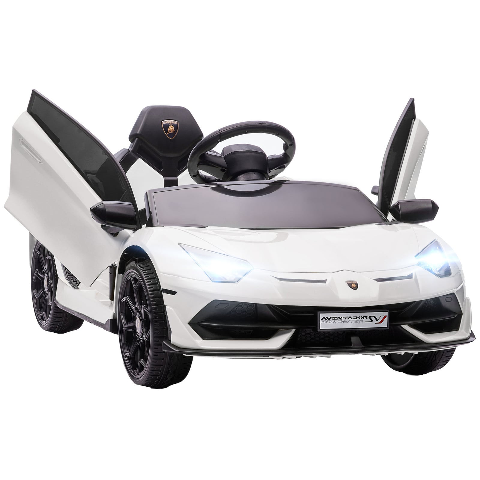 HOMCOM Elektrische kinderauto Lamborghini Aventador met vleugeldeuren en muziek, Wit