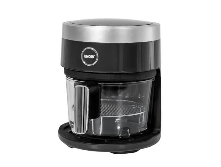 Unold 58695 Glas Heißluftfritteuse BPA-frei - Air fryer,1.200 Watt, LED-Touchscreen, 10 Automatikprogramme für, Grillen, Garen, Braten, Dörren, Backen, Erhitzen, Auftauen oder Rösten - ohne Öl