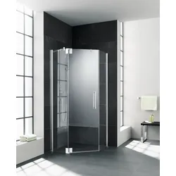 Kermi Duschdesign Fünfeck-Duschkabine mit Pendeltür links mit Festfeldern für gleichschenklige Wannen „PASA XP“ Glas Klar, Profile Silber Mattglanz, BV: 970 - 1000 mm GAK: 955 - 985 mm WE: 980 - 1010 mm H: 1850 mm
