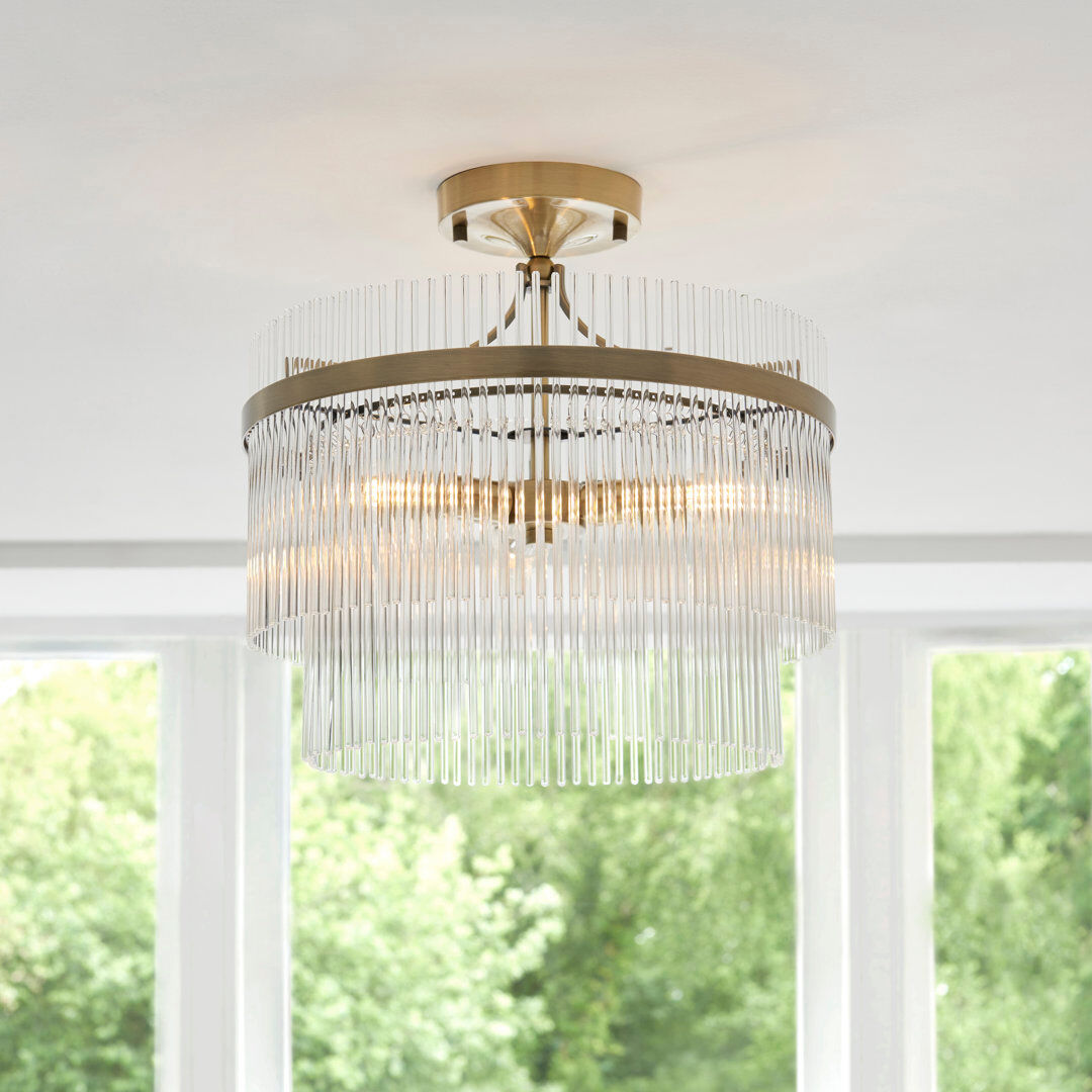 Heritage Hues Geira Glass Semi Flush Mount Antique Brass 39.5cm H X 40cm W X 40cm D