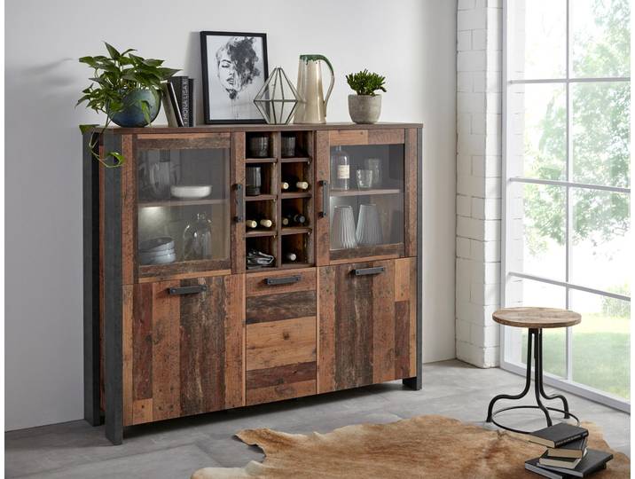 Highboard FORTE Clif , grau (old wood vintage, beton, optik), B:151,3cm H:125,4cm, Sideboards, Highboard, Breite 151 cm