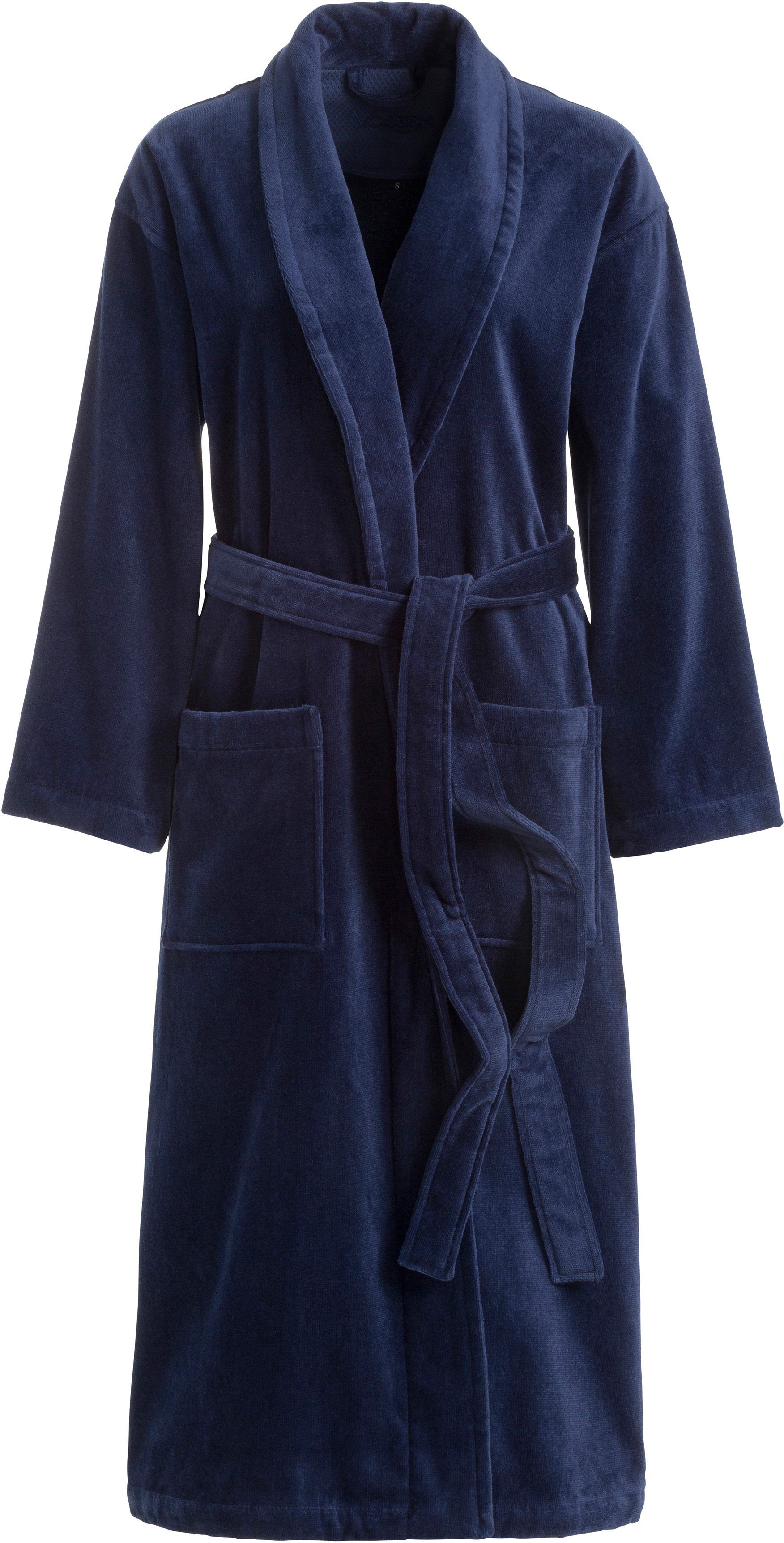 Bademantel VOSSEN "Feeling-L, ideal für Sauna & Spa, Hotelbademantel, Morgenmantel" Gr. XL, schwarz (winternight), L:116cm, Webvelours, Hausmäntel, Bademantel, mit hohem Kragen winternight XL L: 116cm