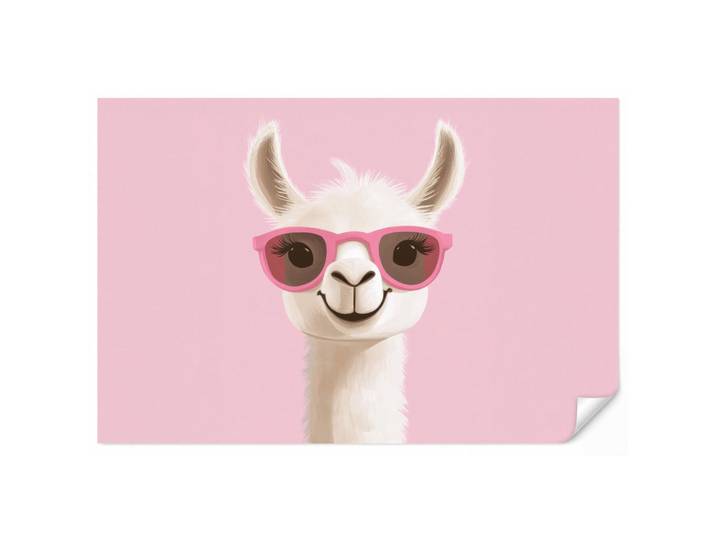 OnlyWow Kindertapete - Lama - Sonnenbrille - Rosa - 450x300 cm, Hellrosa, Papier, Rechteckig, 450x300 cm, Tapeten & Wandverkleidungen, Vliestapeten
