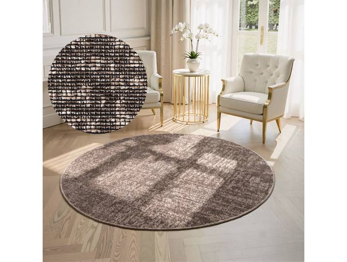 Teppich ELLE DECORATION Prisma , braun (beige), H:5mm Ø:160cm, Baumwolle, Polyester, Teppiche, Teppich, Glanz-Effekt, Karo Design, Kachel-Optik, Wohnzimmer, Schlafzimmer,Flur