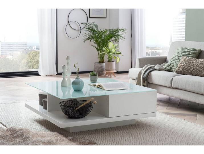 SalesFever Couchtisch im minimalistischen Stil, Kristallklare Tischplatte aus gehärtetem Glas