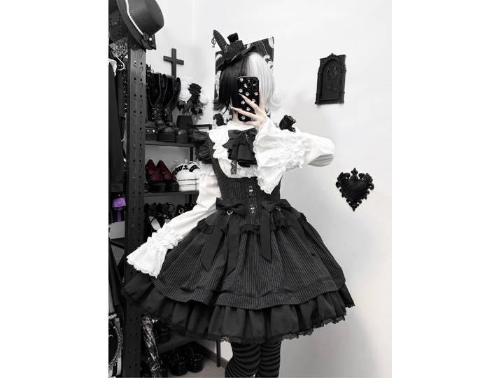 Moon Oath - Robe JSK gothique Lolita avec soutien-gorge intégré, style rayé par Twilight Song