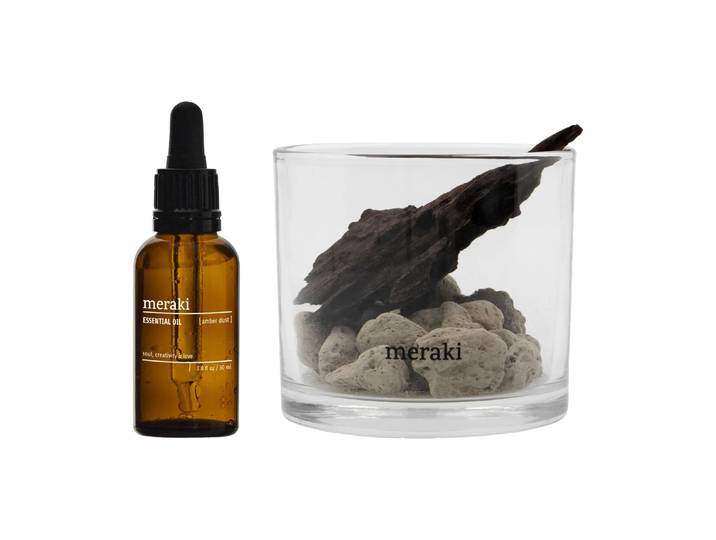 Meraki Meraki geurverspreider lavasteen en hout incl. olie Amber dust, zwart