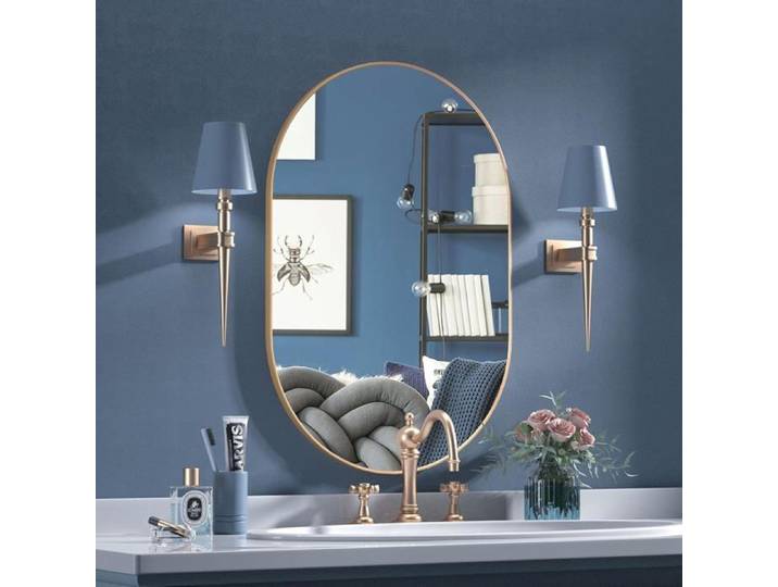 Miroir Ovale Miroir de Salle de Bain Ovale de 40 x 60 cm Miroir Mural Unique Miroir de courtoisie doré pour Salon Salle de Bain