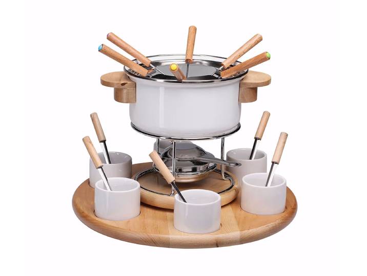 Nouvel Larissa Emaille Fondue-Set 23-teilig – Fondue Set – weiss