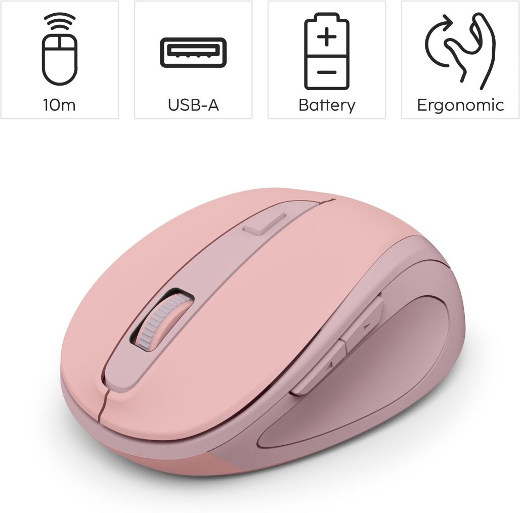 Hama Maus "Funkmaus WM-400 ergonomisch optisch 6 Tasten leise", pink, B:4,2cm H:6,5cm T:9,6cm, Computer-Mäuse, Ergonomisch, flüsterleise, 6 Tasten, DPI-Schalter, USB-Empfänger, Maus