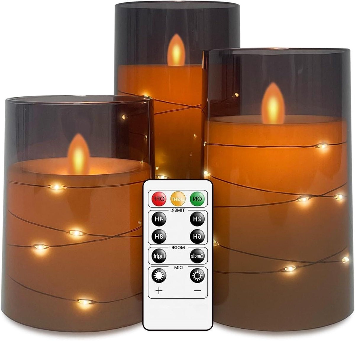 Set van 3 grijze ledkaarsen met bewegende lont voor sfeervolle decoratie