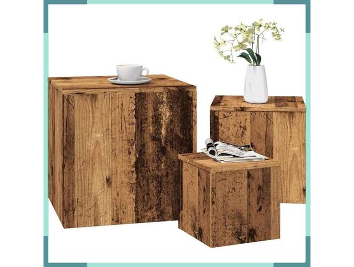 Set de 3 tables d'appoint - 856676 - vieux bois - bois d'ingénierie - carrées