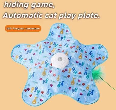 Inspired Finds Automatic Interactive Cat Toy Turntable Hide & Seek Hunting Game With Teasing Stick For Indoor Cats fish