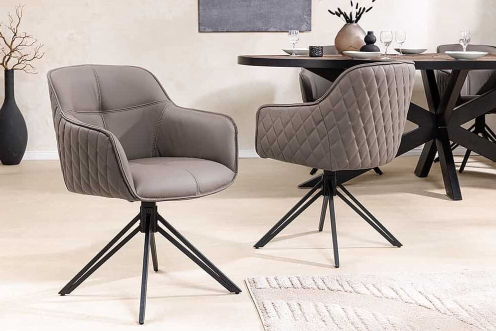Draaibare stoel taupe echt leder