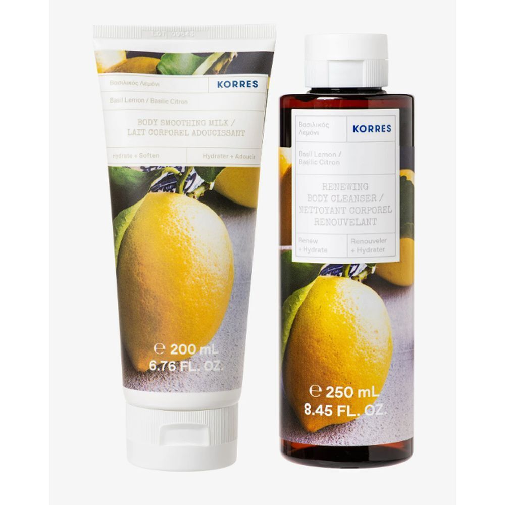 Korres Basil Lemon Shawer Gel 250ml + Body Milk 200ml Set 1 St Duschgel
