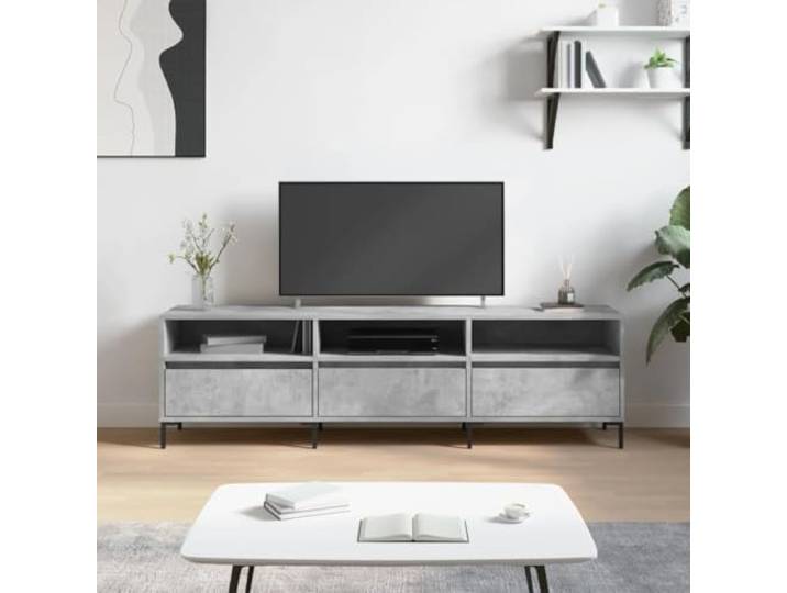 HEFZGDB TV-Schrank Betongrau 150x30x44,5 cm Holzwerkstoff mit 6 Fächern, Stauraum Möbel, robuste Eisenbeine, stabile Tischplatte für Wohnzimmer