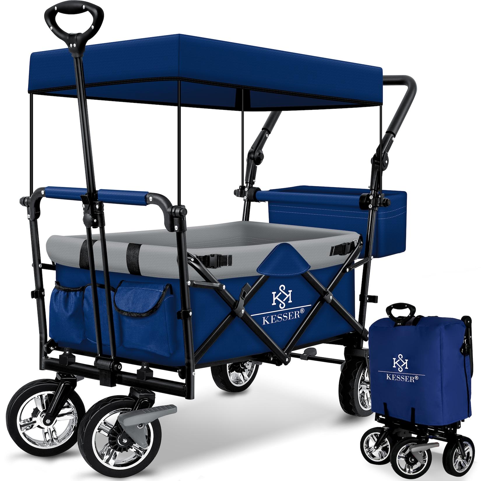 KESSER® Bollerwagen faltbar GT9000 Handwagen mit Dach Transportwagen max. belastbar bis 150kg mit Hartgummi-Räder & Feststellbremsen (Vorne & Hinten) Inkl. Abdeckung, Wetter & Sichtschutz