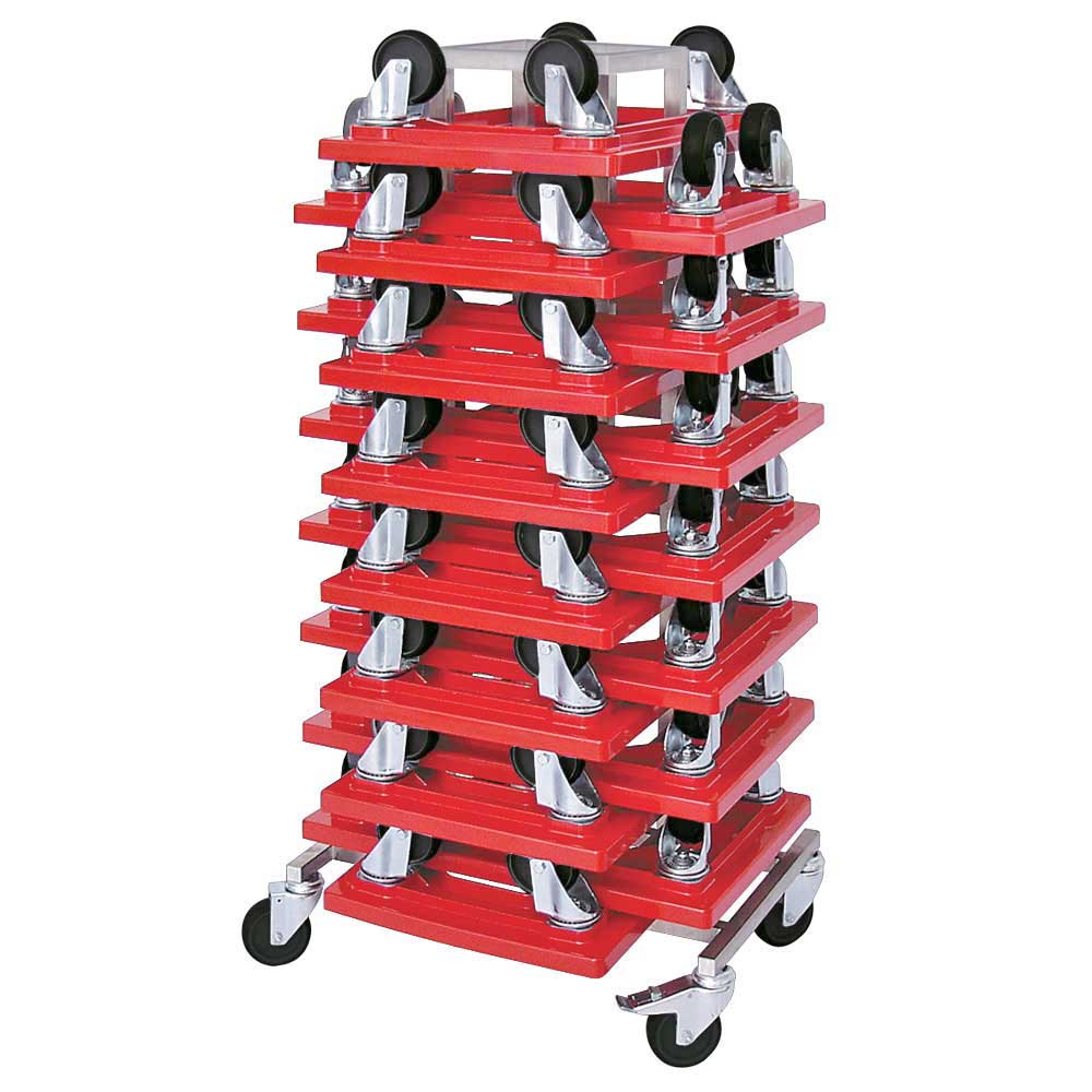 15 Logistikroller f. Behälter 600 x 400 mm (250 kg Tragkraft) + Rollerständer aus Edelstahl