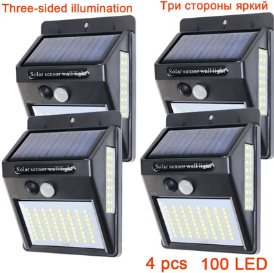 Uplift Curations PIR Motion Sensor Solar Street Light 100 LED Sunlight Control Solar Power Lamp For Garden Yard And Path 100led 4 Pcs
