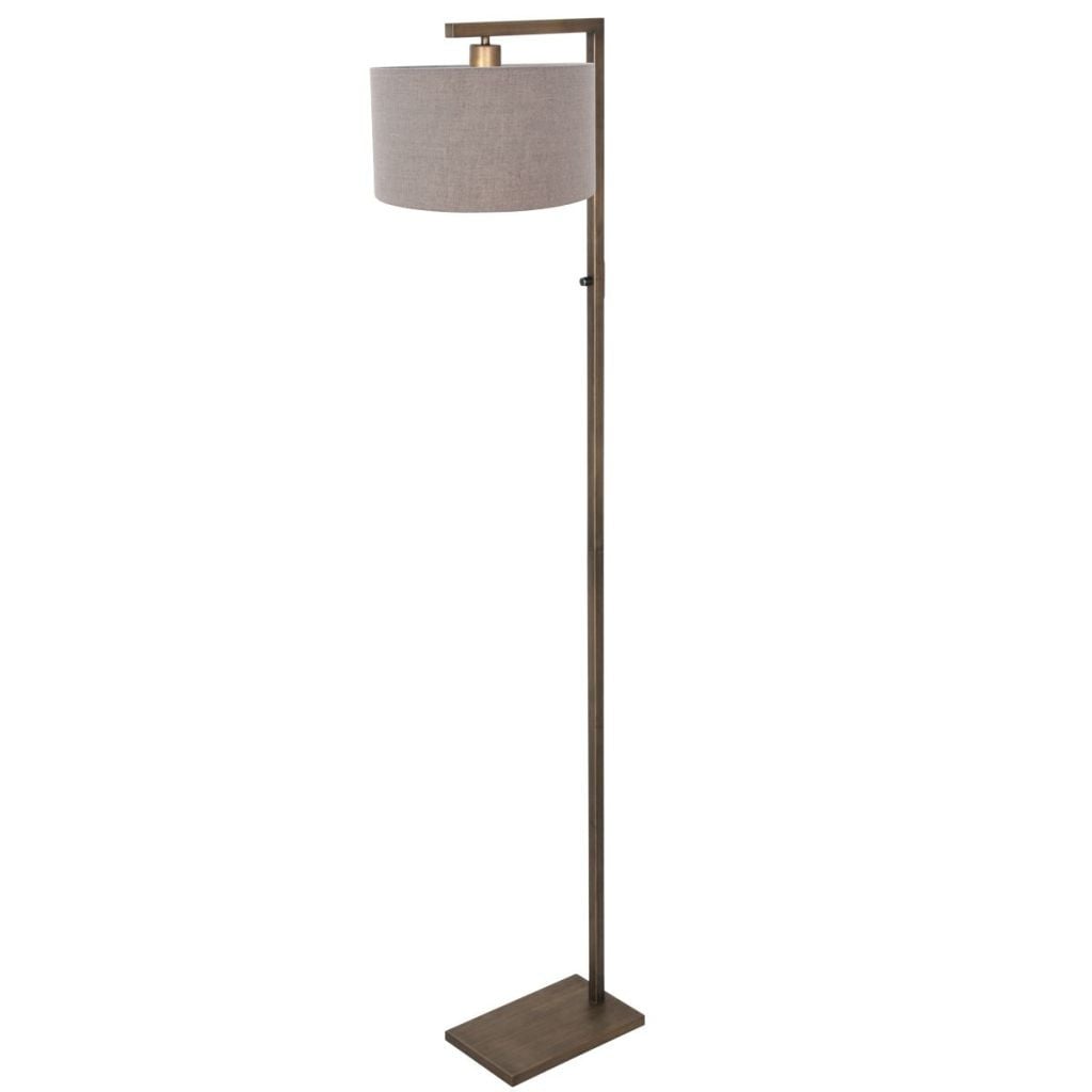 Steinhauer Vloerlamp Brons met Grijze Stoffen Kap en Cilinderkap, Hoogte: 160 cm
